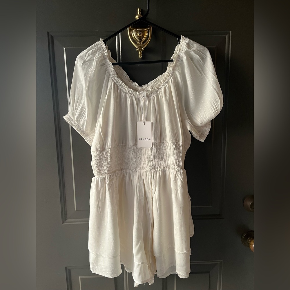 Heyson Off White Ruffled Puff Sleeve Romper